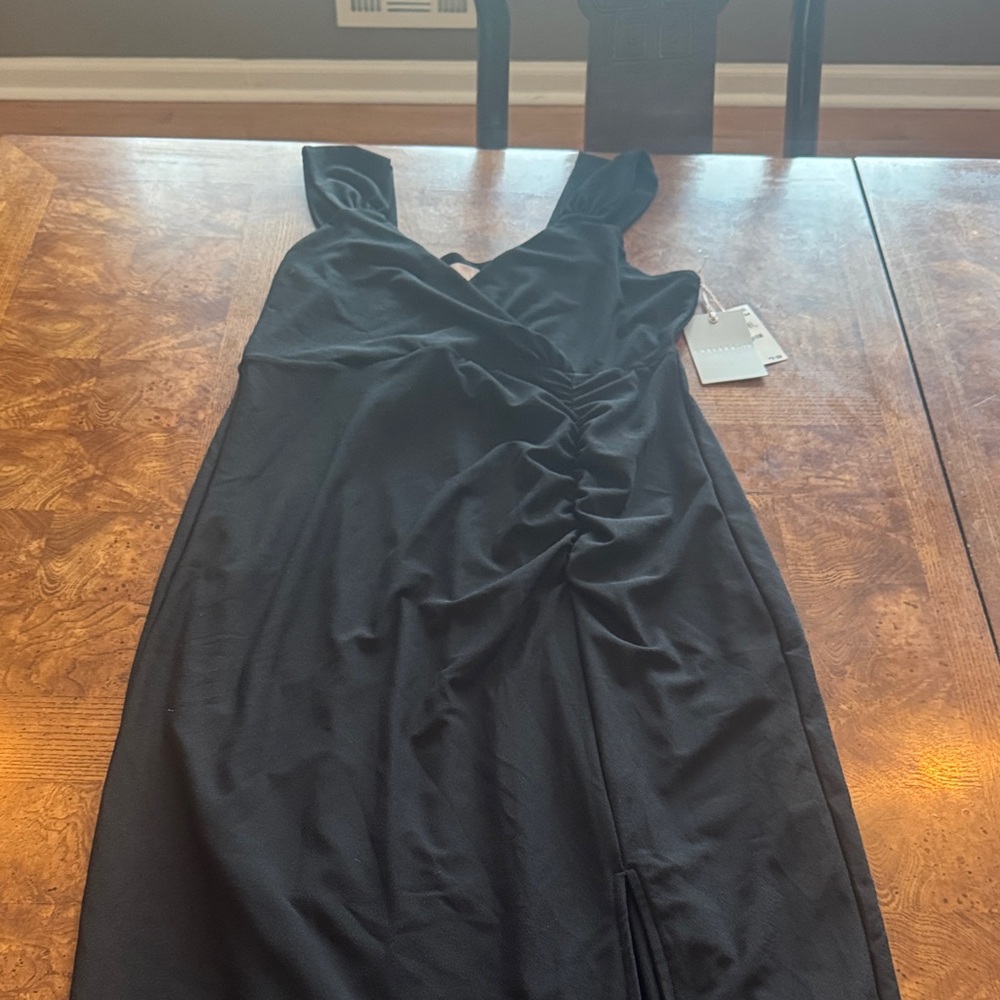 Black Sleeveless Ruched V-Neck Dress -  Women